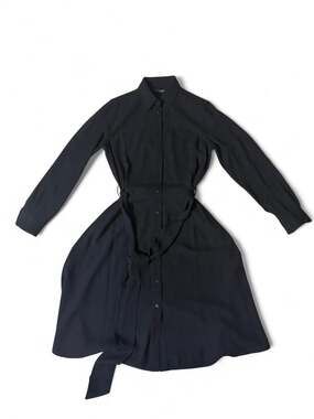 Lauren Ralph Lauren Black Long Sleeve Belted Georgette Shirt Dress